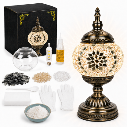 MEHOOM Classic DIY Mosaic Lamp Kit, Turkish Crafts Kit for Adult, Moroccan Decor, Perfect Gift for Her or Him (White)