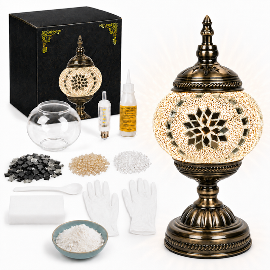 MEHOOM Classic DIY Mosaic Lamp Kit, Turkish Crafts Kit for Adult, Moroccan Decor, Perfect Gift for Her or Him (White)