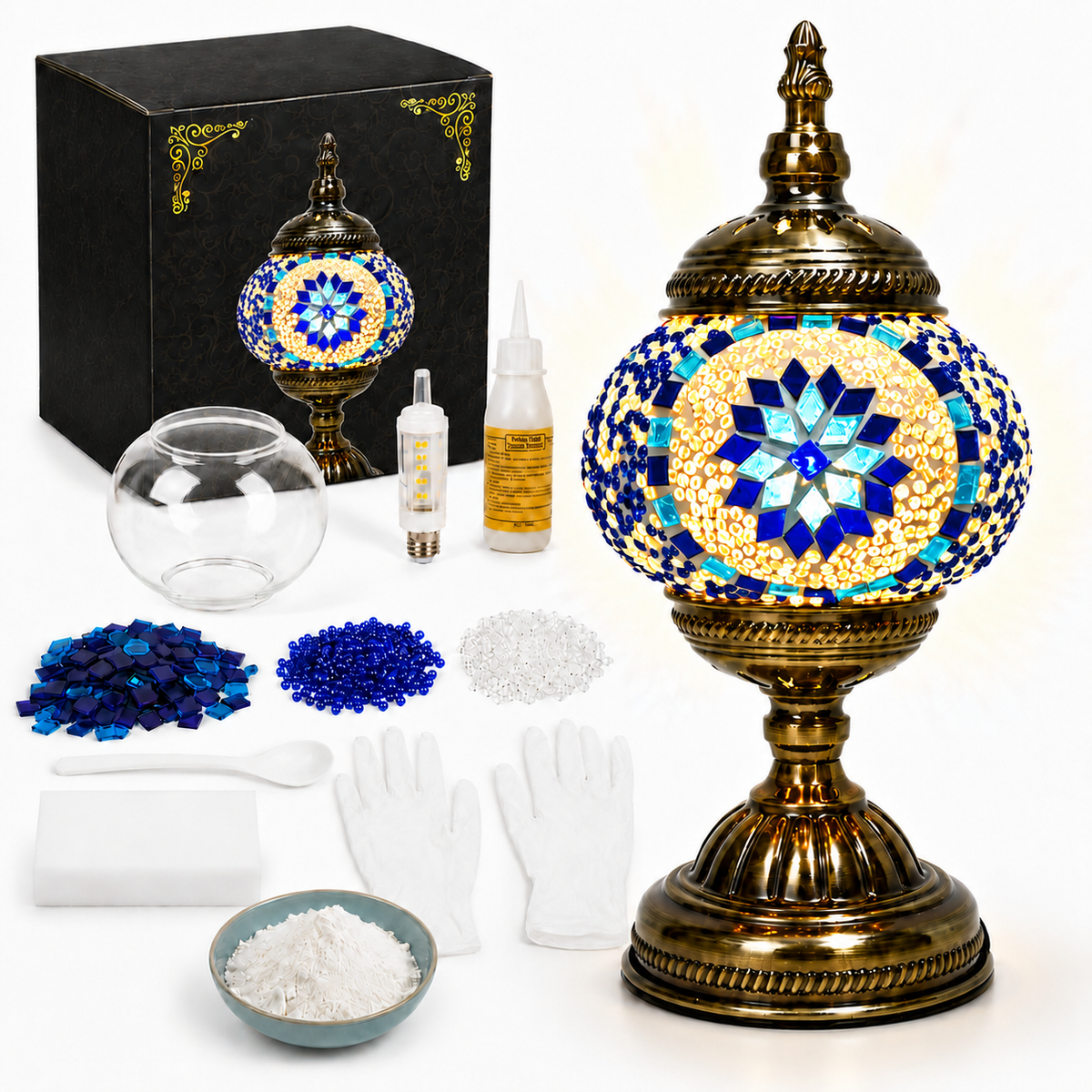 MEHOOM Classic DIY Mosaic Lamp Kit,Turkish Crafts Kit for Adult,Moroccan Decor, Perfect Gift for Her or Him