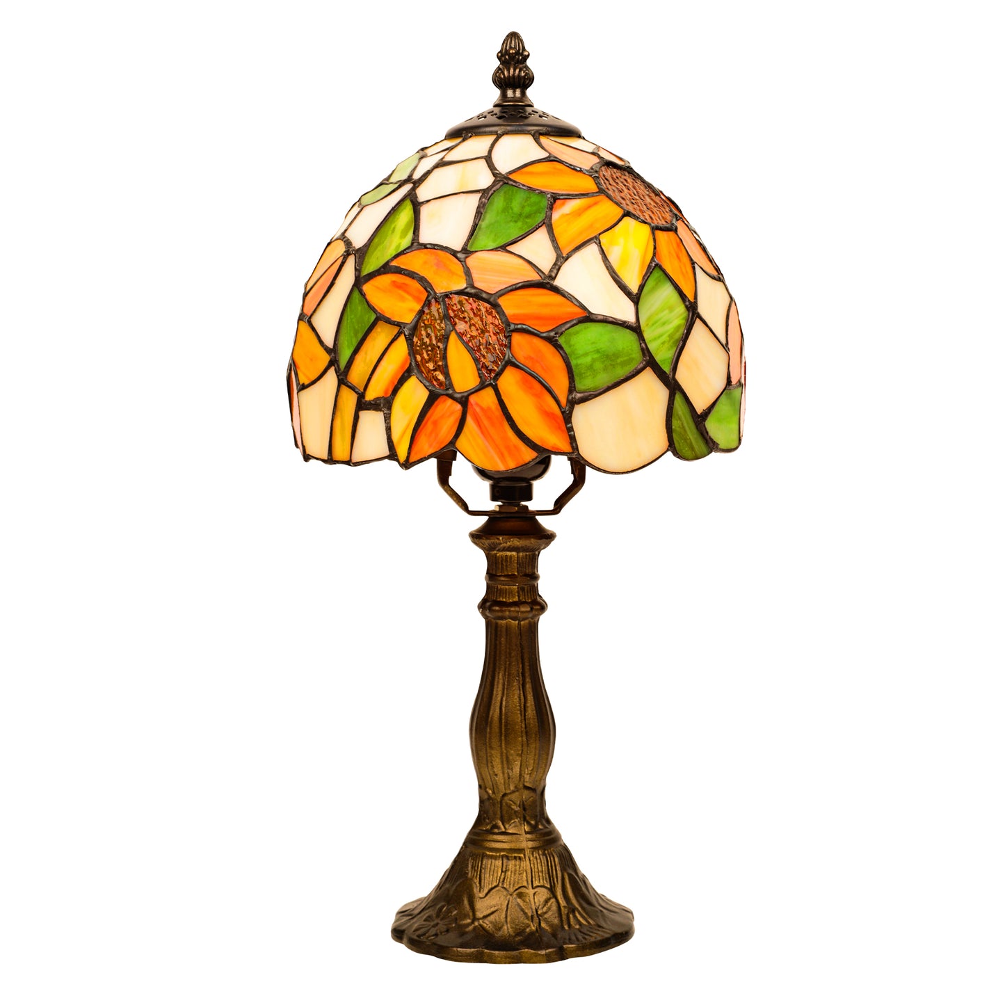 MEHOOM Sunflower Tiffany Style Table Lamp with Stained Glass Lamp Shade, LED 3 Color,Auto Timer Dimmable,Bedroom, Living Room