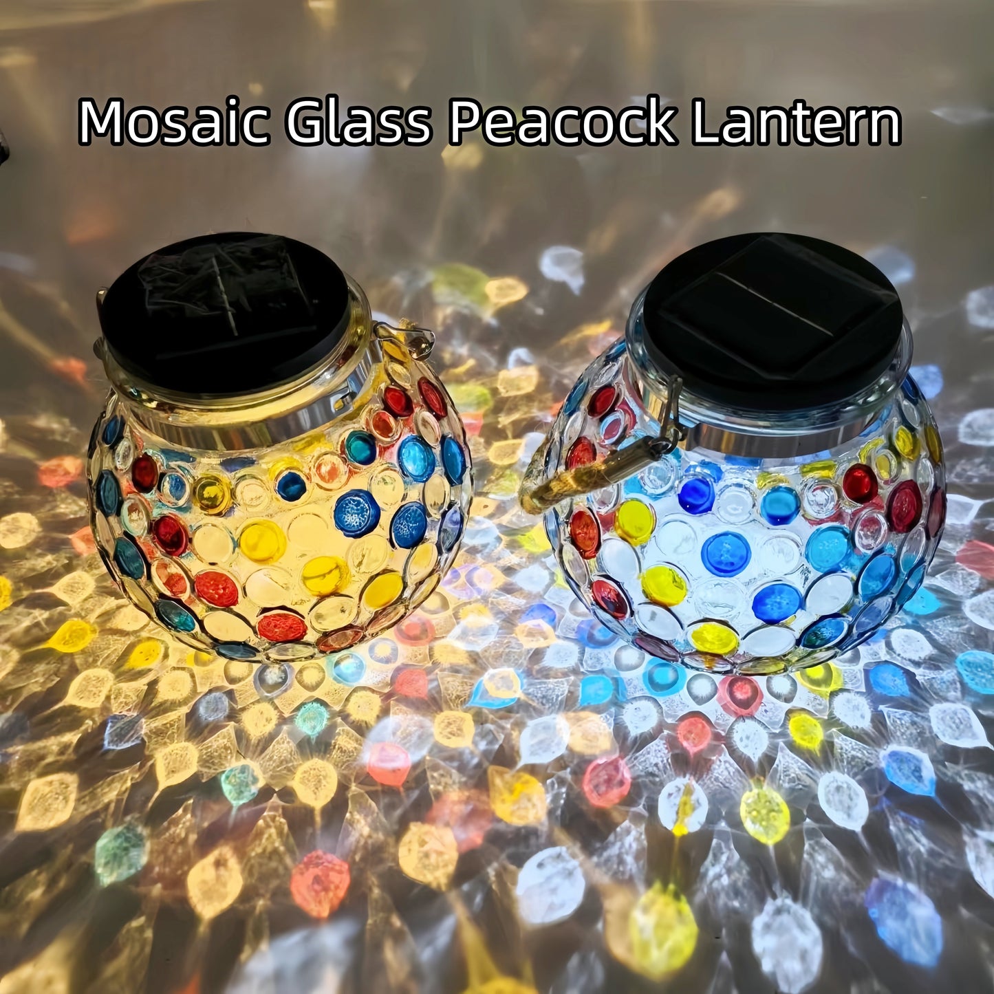 MEHOOM 2 Pack Mosaic Glass Ball Solar Lanterns, Decorative Solar Powered Outdoor Lights, Waterproof Solar Garden Lights, for Patio Lawn Yard
