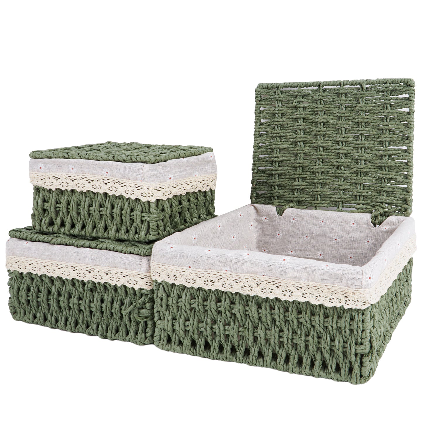 XGVGI Wicker Woven Set of 3 Storage & Organization, Woven Storage Baskets for Bedroom, Closet, Table, or Living Room (Green)