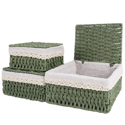 XGVGI Wicker Woven Set of 3 Storage & Organization, Woven Storage Baskets for Bedroom, Closet, Table, or Living Room (Green)