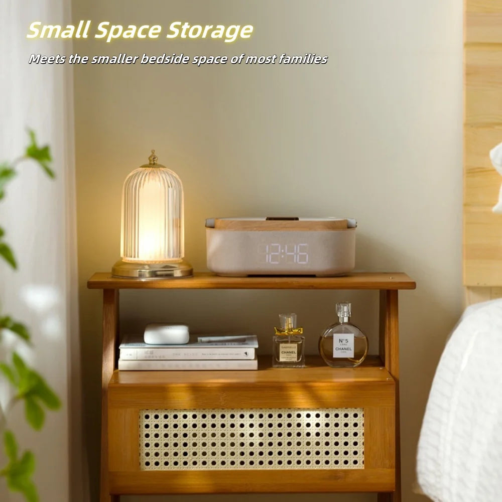 MEHOOM Wooden Night Stand, Small Night Table with Drawers 2-Tier Storage Bedside Table, End Table for Bedroom, Living Room Home Decor, Brown