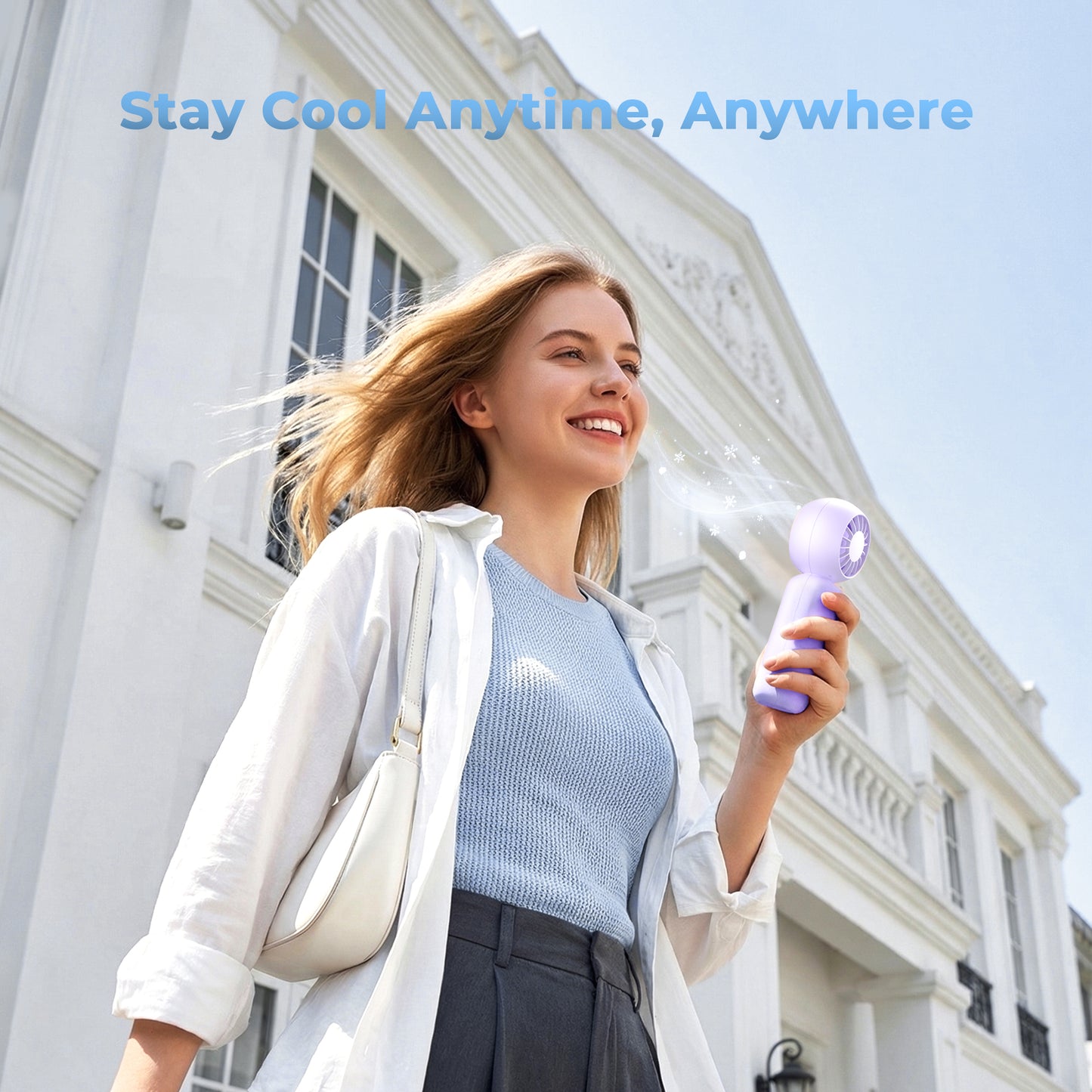 MEHOOM Mini Portable Fan, Rechargeable 4000mAh Small Personal Fan with 5 Speeds, Air Turbo Handheld Fan for outdoor indoor,Travel, Makeup, Eyelash, Kids & Women, Purple