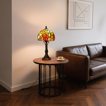 MEHOOM Sunflower Tiffany Style Table Lamp with Stained Glass Lamp Shade, LED 3 Color,Auto Timer Dimmable,Bedroom, Living Room