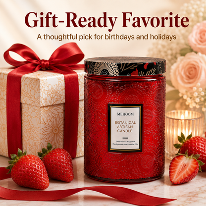 MEHOOM Strawberry Wood Wick Scented Candle, 20oz Large Beeswax & Soy Blend, Clean Burning 100-Hour Candle, Cozy Gift for Home Decor