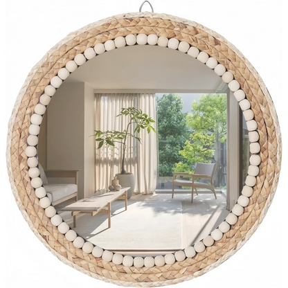 MEHOOM 20" Round Boho Wall Mirror, Rattan Hanging Mirror for Bedroom, Living Room, Farmhouse Decor