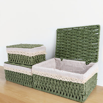 XGVGI Wicker Woven Set of 3 Storage & Organization, Woven Storage Baskets for Bedroom, Closet, Table, or Living Room (Green)
