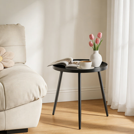 MEHOOM Matte Black Round Side Table, Small Metal End Table for Living Room, Bedroom, Sofa Side & Small Spaces
