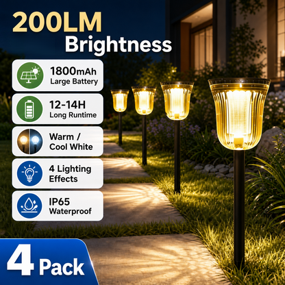 MEHOOM 200 Lumens Solar Landscape Lights Outdoor, 4 Pack Warm & White Solar Pathway Lights, 1800mAh Battery, IP65 Waterproof Garden Lights for Yard Lawn Walkway Patio