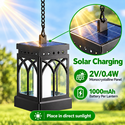 MEHOOM Solar Lanterns Outdoor Waterproof, 4-Pack Flickering Flame Hanging Solar Lights for Patio Yard Garden Decor