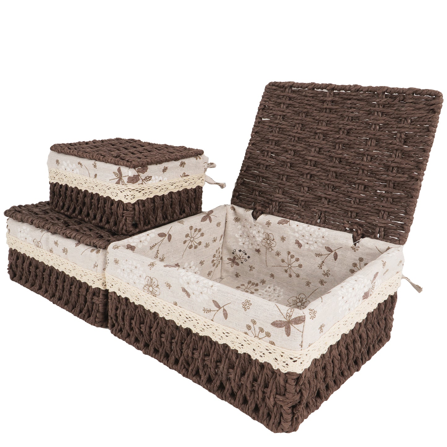 XGVGI Wicker Basket Set of 3 – Woven Storage Baskets for Bedroom, Closet, Table, or Living Room (Dark Brown)