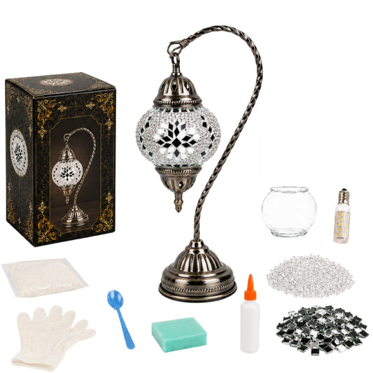 MEHOOM DIY Mosaic Gooseneck Lamp Kit,Turkish Crafts Kit for Adult,Moroccan Decor, Perfect Gift for Her or Him (White)