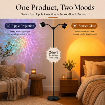 MEHOOM  Double-Headed Floor Lamp , 360°Rotating Sunset Lamp Ambiance Comes with 7 Color Swatches,  Modern Floor Stand Night Light for Living Rooms, Bedrooms & Offices