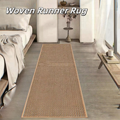 MEHOOM Boho Indoor Flax Woven  Runner Rug Brown 17inx59in, Non-Slip Rubberback  washable rugs,Qickly Absorb Water Kitchen Rugs, Farmhouse Decor Rugs for living room,bedroom,Kitchen,Hallway,bathroom