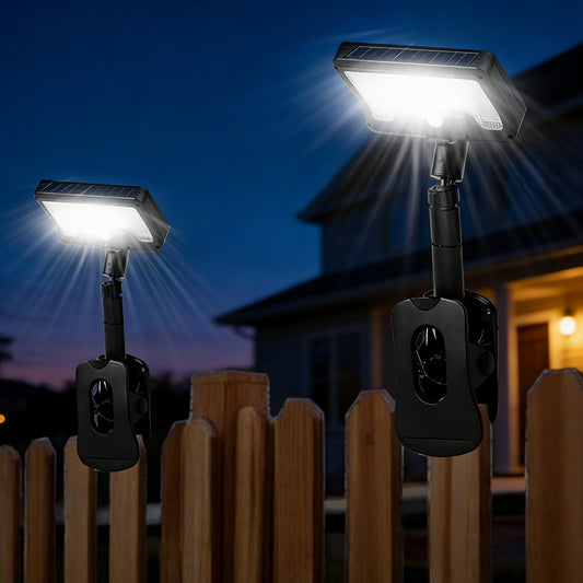 MEHOOM Clip On Solar Motion Lights Outdoor, 500LM 96 LEDs, 3 Color Modes, 360° Adjustable Solar Lights, Solar Waterproof Solar Powered Outdoor Lights for Deck, Fence, Camping (2 Pack)