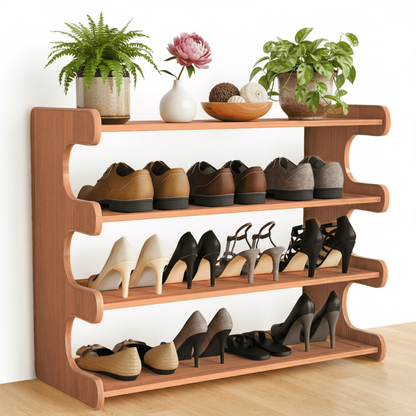 MEHOOM 4 Tier Bamboo Shoe Rack Organizer for Closet, Entryway, Dorm, Garage, Sturdy Shoe Storage Shelf, 28"x11"x20" (Natural)
