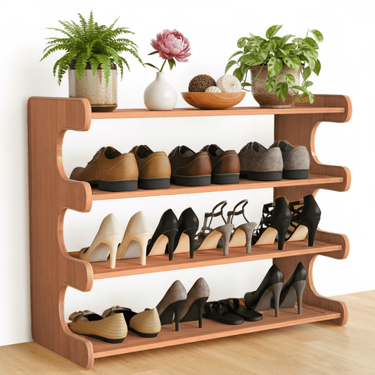MEHOOM 4 Tier Bamboo Shoe Rack Organizer for Closet, Entryway, Dorm, Garage, Sturdy Shoe Storage Shelf, 28"x11"x20" (Natural)
