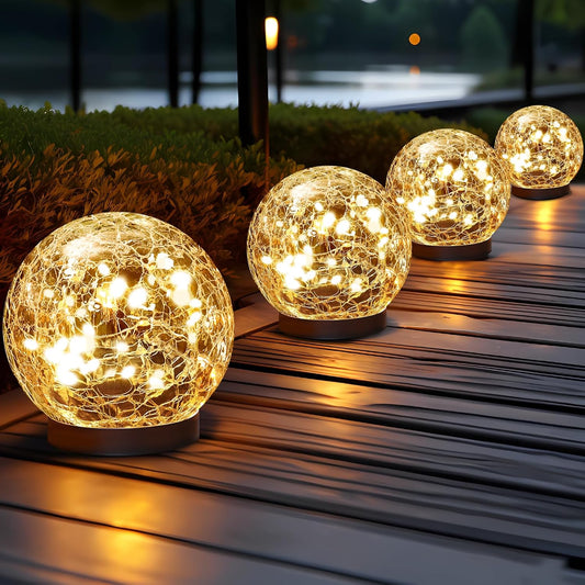 MEHOOM 4 Pack 5'' Solar Globe Lights Outdoor Waterproof, 30LED Solar Cracked Garden Lights Outdoor for Patio, Yard, Lawn, and Landscape Christmas Decorations