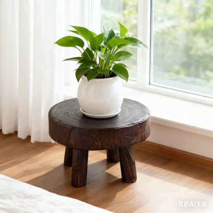 MEHOOM 2-Pack Wooden Plant Stand Indoor, Rustic Natural Small Plant Stool for Garden, Patio, Home