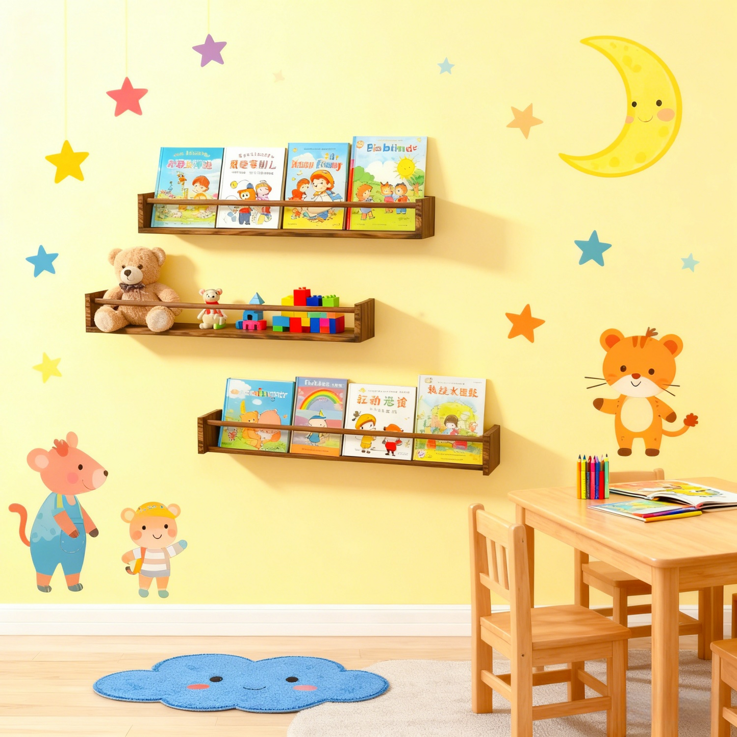 MEHOOM 24" Rustic Solid Book Shelves for Wall Set of 3, Floating Shelves for Bathroom,Kids Room,Bedroom,Living Room,Kitchen,Study Room,Torched Wood Wall Shelves Farmhouse Decor