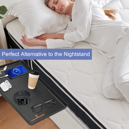 MEHOOM Bedside Shelf for Dorm Room & College Essentials, Bunk Bedside Table with 2 Cable Holes, Bed Tray Table, Clip-On Floating Nightstand with Storage, Black
