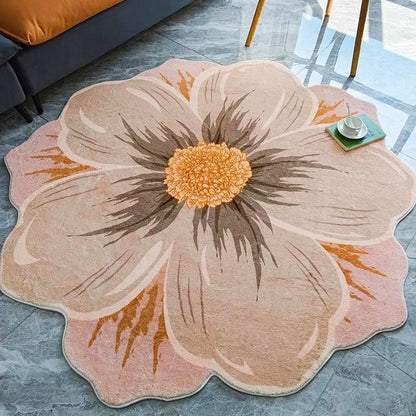 MEHOOM 4ft Round Flower Washable Rug, Soft Throw Round Rug, Non-Slip Area Circle Rug for Living Room, Bedroom, Patio, Indoor, Outdoor, Pink