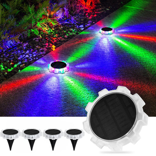 MEHOOM 4 pack RGB 9 LED Outdoor Solar Ground Lights,Color Changing Deck&Fence Solar Lights Waterproof IP67 Solar Powered Outdoor Garden Lights for Wall Pathway Driveway Patio Christmas Decor Gift