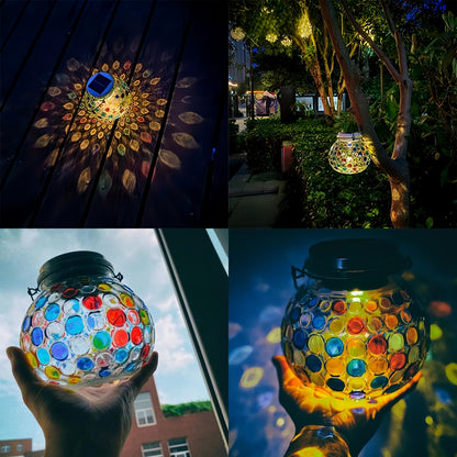 MEHOOM 2 Pack Mosaic Glass Ball Solar Lanterns, Decorative Solar Powered Outdoor Lights, Waterproof Solar Garden Lights, for Patio Lawn Yard