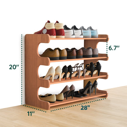 MEHOOM 4 Tier Bamboo Shoe Rack Organizer, Sturdy Shoe Storage Shelf for Closet, Entryway, Dorm & Garage, 28"x11"x20" (Natural)