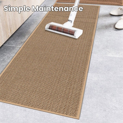 MEHOOM Boho Indoor Flax Woven  Runner Rug Brown 17inx59in, Non-Slip Rubberback  washable rugs,Qickly Absorb Water Kitchen Rugs, Farmhouse Decor Rugs for living room,bedroom,Kitchen,Hallway,bathroom