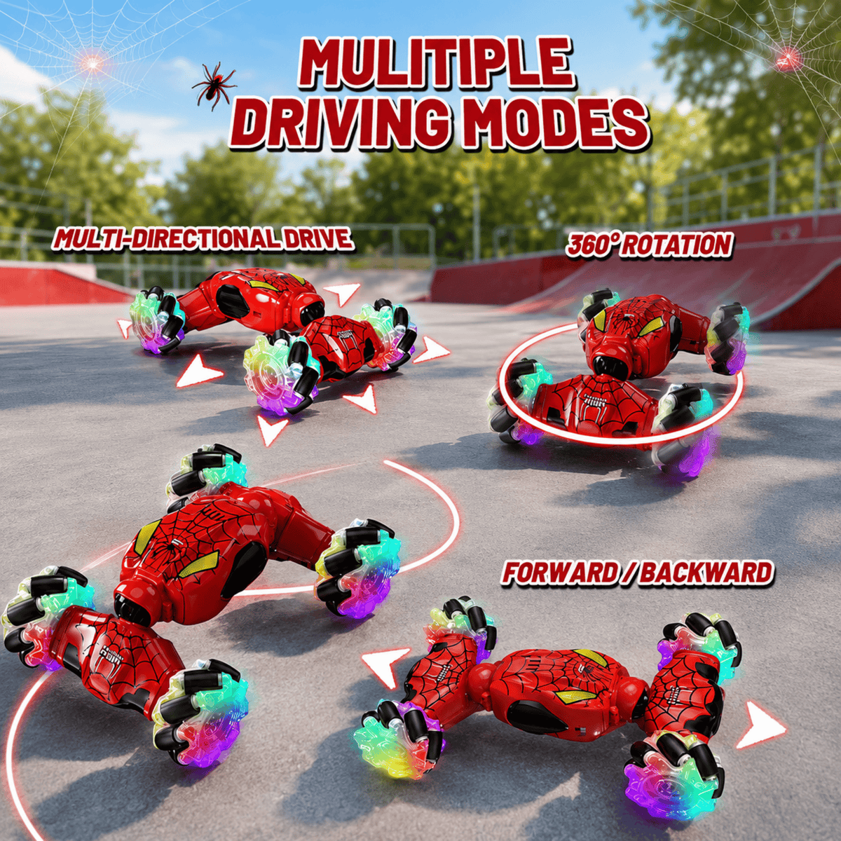 MEHOOM 4WD 360° Stunt & Drift Gesture Sensing RC Cars with 2.4GHz, Rechargeable Remote Control Cars for Kids Ages 3-12, Red