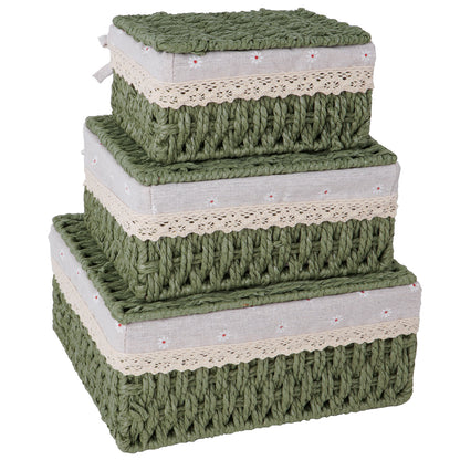 XGVGI Wicker Woven Set of 3 Storage & Organization, Woven Storage Baskets for Bedroom, Closet, Table, or Living Room (Green)