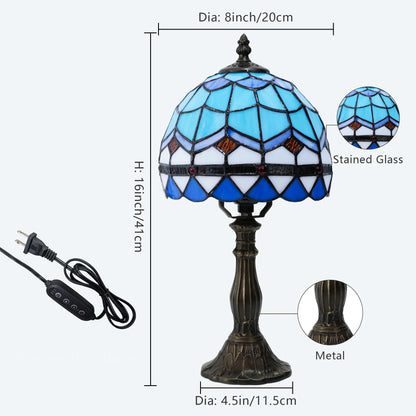 MEHOOM Tiffany Style Table Lamp with Stained Glass Lamp Shade, LED 3 Color,Auto Timer Dimmable,Bedroom, Living Room