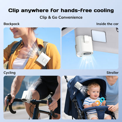 MEHOOM Ice Cooling Clip-On Fan Portable - 360° Rotation, Mini Car Air Conditioner Fan with LED Display, Up to 12H ,USB Rechargeable Personal Fan with 5-Speed, Hands-Free Fan for Cars Work Outdoor Tra