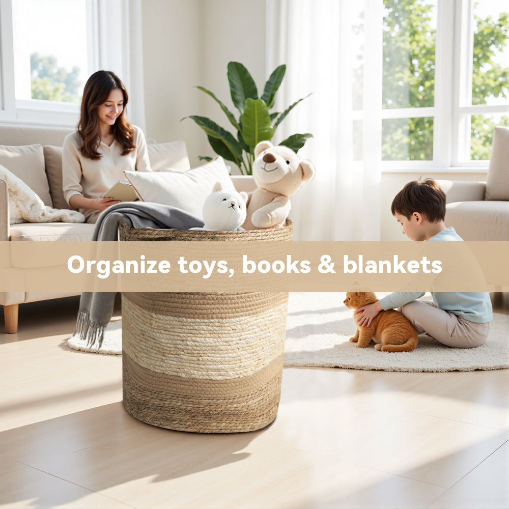 MEHOOM 100L Handmade Woven Storage & Organization,Toys Storage Baskets & Bins,Large Decorative Baskets with Handle, Blanket Basket for Living Room