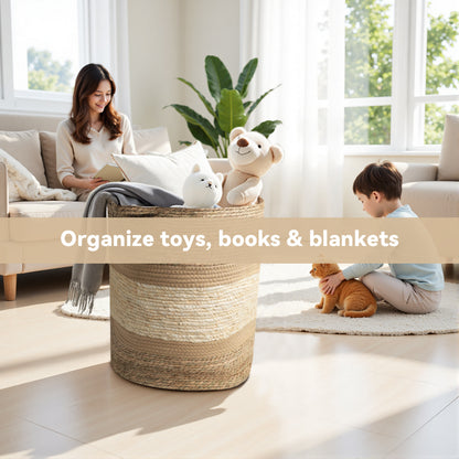 MEHOOM 100L Handmade Woven Storage & Organization,Toys Storage Baskets & Bins,Large Decorative Baskets with Handle, Blanket Basket for Living Room