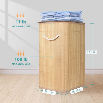 MEHOOM Bamboo Laundry Hamper with Lid, 80L Foldable Laundry Basket with Handles and Removable Liner Bag for Bedroom and Laundry Room