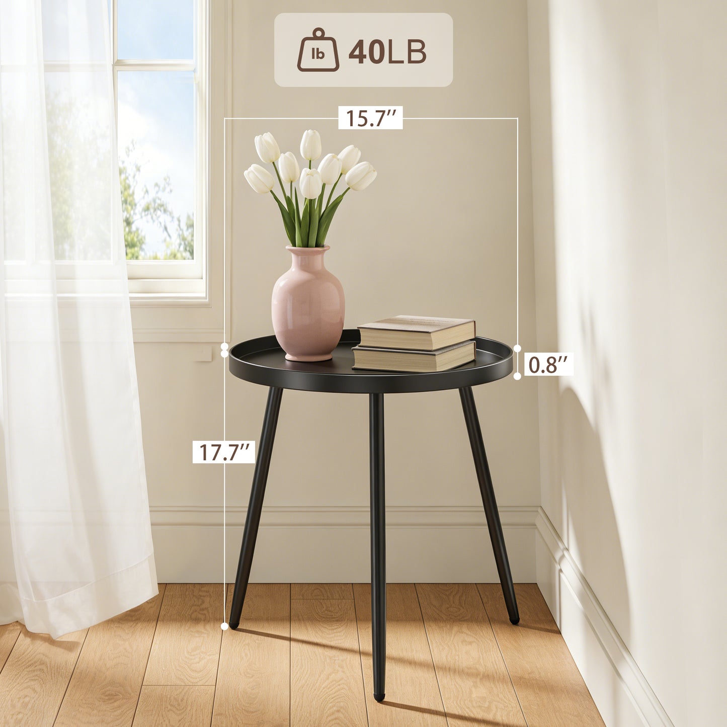 MEHOOM Matte Black Round Side Table, Small Metal End Table for Living Room, Bedroom, Sofa Side & Small Spaces