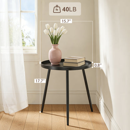 MEHOOM Matte Black Round Side Table, Small Metal End Table for Living Room, Bedroom, Sofa Side & Small Spaces