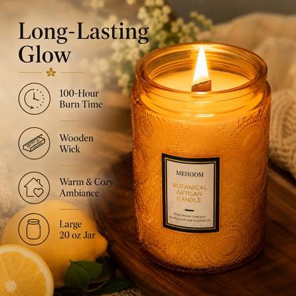 MEHOOM Lemon Wood Wick Scented Candle, 20oz Large Beeswax & Soy Blend, Clean Burning 100-Hour Candle, Cozy Gift for Home Decor