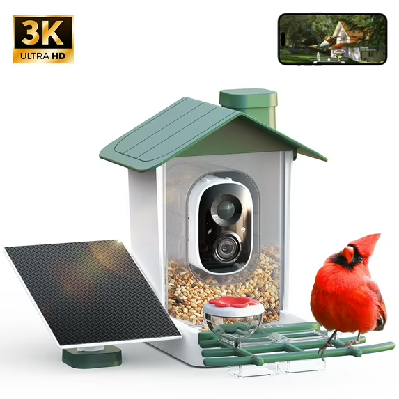 MEHOOM 3K UHD Smart Bird Feeder with Camera, Solar Powered Outdoor Bird House Cam, 5MP HD Live View, Instant Notifications, Identifies 11,000+ Bird Species, Perfect Gift for Bird Lovers