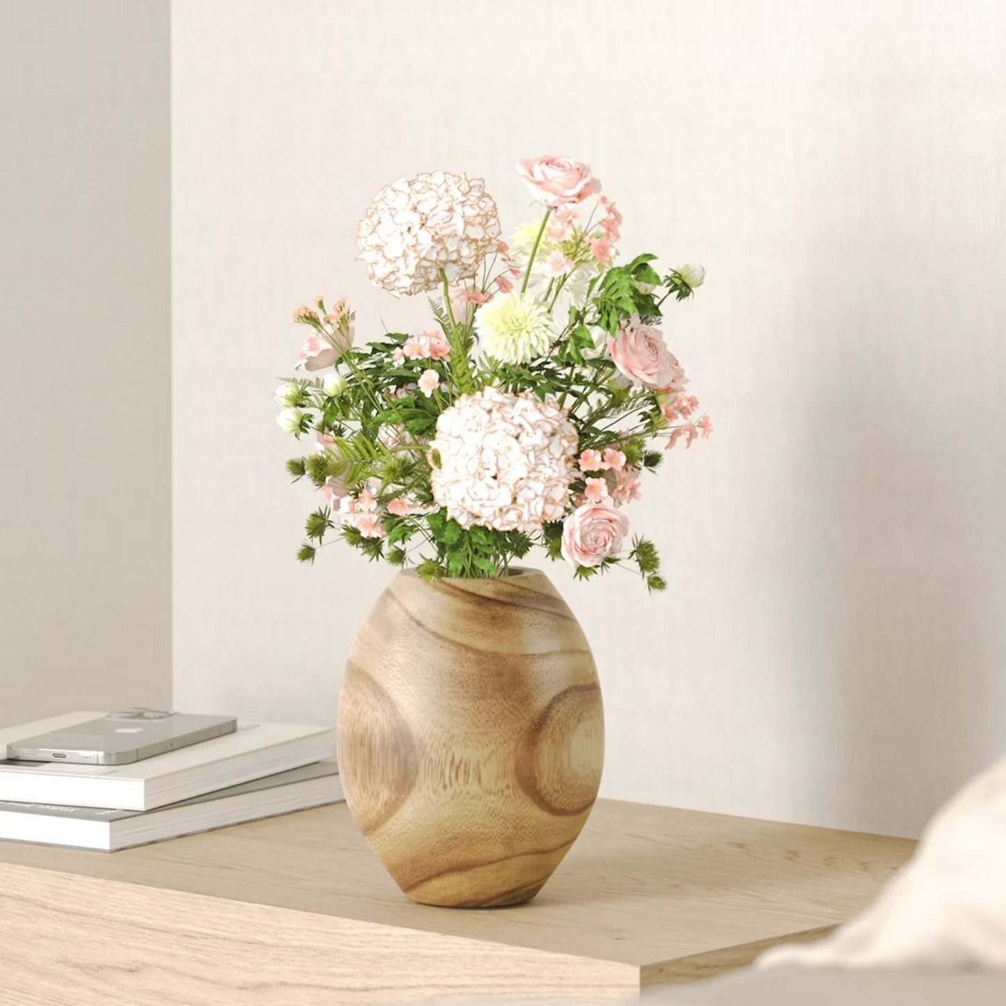XGVGI Wooden Flower Vase, Rustic Farmhouse Vase with Glass Liner, Decorative Vase for Table, Shelf, Entryway