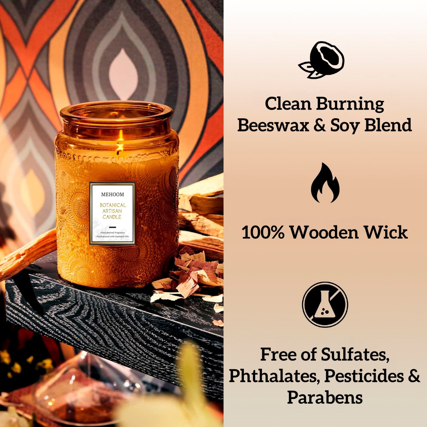 MEHOOM Cedarwood & Amber Wood Wick Scented Candle, 20oz Large Beeswax & Soy Blend, Clean Burning 100-Hour Candle, Cozy Gift for Home Decor