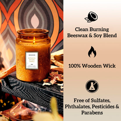 MEHOOM Cedarwood & Amber Wood Wick Scented Candle, 20oz Large Beeswax & Soy Blend, Clean Burning 100-Hour Candle, Cozy Gift for Home Decor