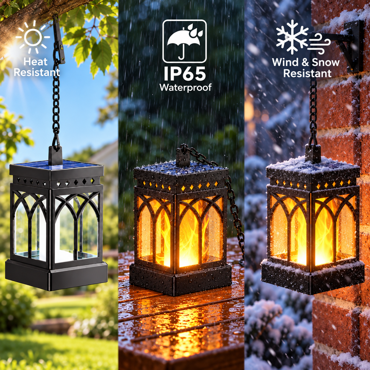 MEHOOM Solar Lanterns Outdoor Waterproof, 4-Pack Flickering Flame Hanging Solar Lights for Patio Yard Garden Decor