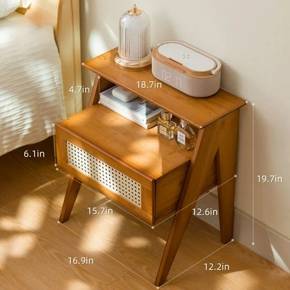 MEHOOM Wooden Night Stand, Small Night Table with Drawers 2-Tier Storage Bedside Table, End Table for Bedroom, Living Room Home Decor, Brown