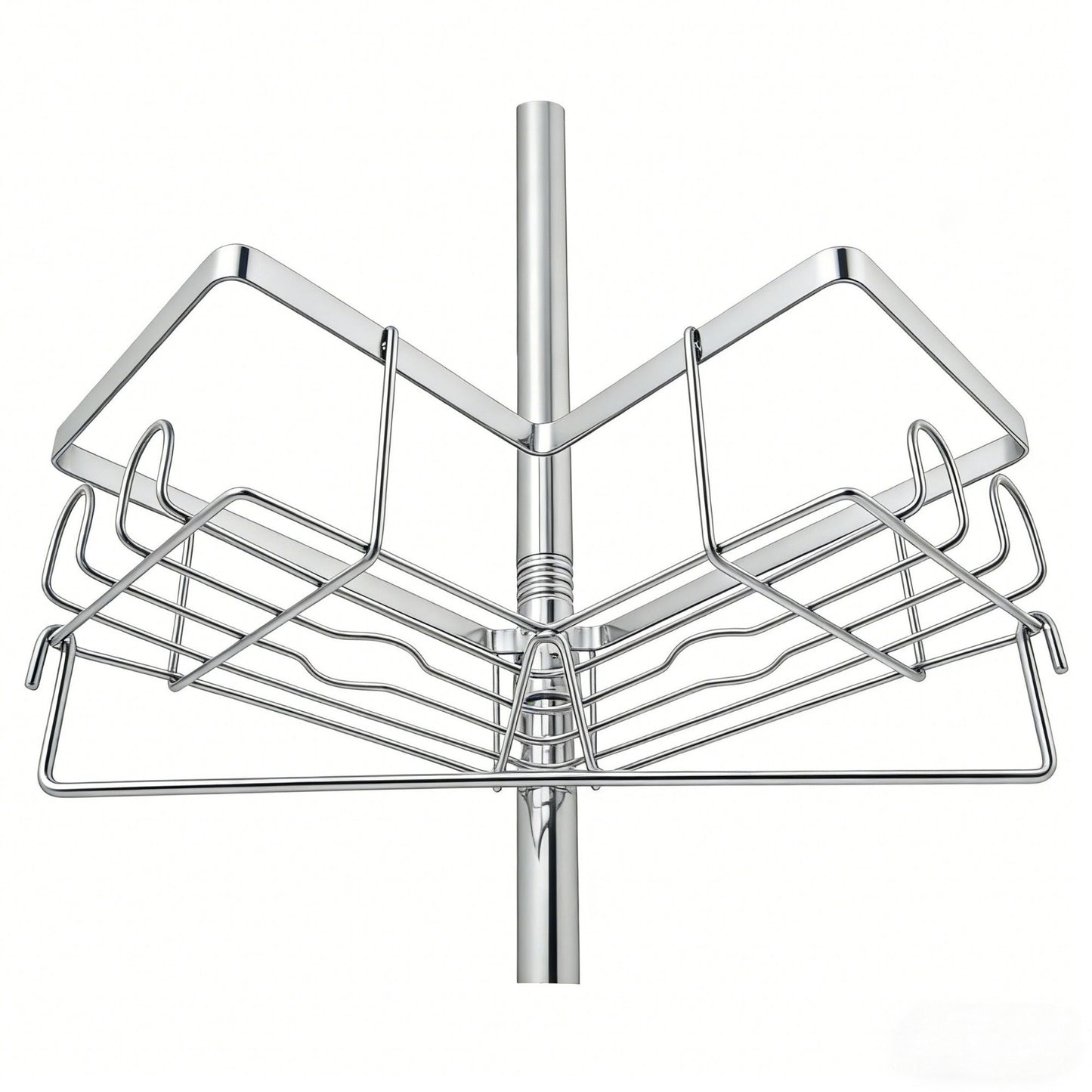 MEHOOM 4-Tier Corner Shower Caddy with Tension Pole, Adjustable 30–120 inch, No-Drill Shower Organizer with Hooks, Soap Holder & Toothbrush Cup, Rustproof Bathroom Caddy (Silver)