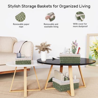 XGVGI Wicker Woven Set of 3 Storage & Organization, Woven Storage Baskets for Bedroom, Closet, Table, or Living Room (Green)